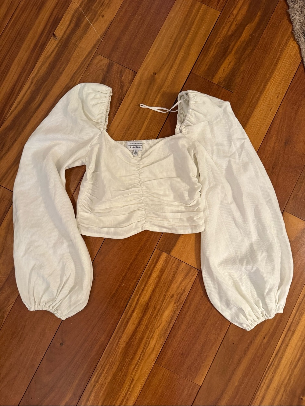 & Other Stories White Ruched Puff-Sleeve Crop Top
